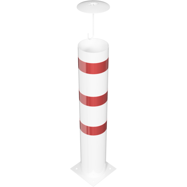 Barrier bollard | Steel tube  273 x 5 mm | stationary | for dowel fixing | hot-dip galvanized and white coatedwith three red reflecting stripes | total length: 1500 mm | with steel cap with concrete anchor